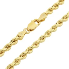 14k Yellow Gold 3mm Diamond Cut Rope Chain Italian Link Pendant Necklace 20"