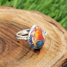 Kingman Pink Dahlia Turquoise 925 Sterling Silver Handmade Ring for Women