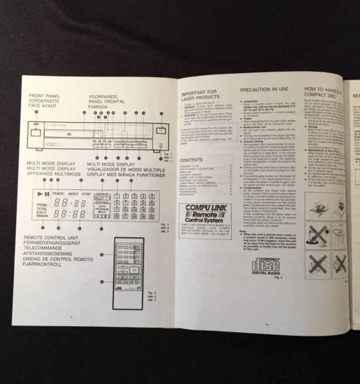 JVC XL-V311BK CD Player Original Owners Manual, multi language  - Image 4 of 4