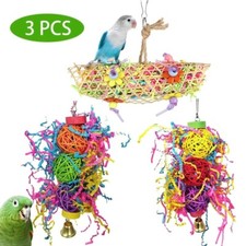 3Pcs Parrot Bird Parakeet Cockatiel Budgie Supplies Wood Paper Wiredrawing Toys