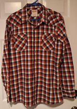 Wrangler Western Shirt Men's Sz L Red/White/Blue Plaid Pearl Snap Pockets Cowboy