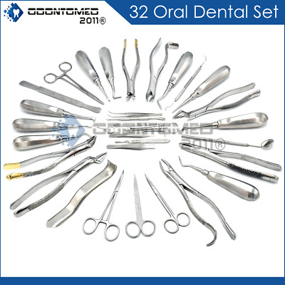 32 Pcs ORAL DENTAL EXTRACTION SURGERY EXTRACTING ELEVATORS FORCEPS INSTRUMENTS