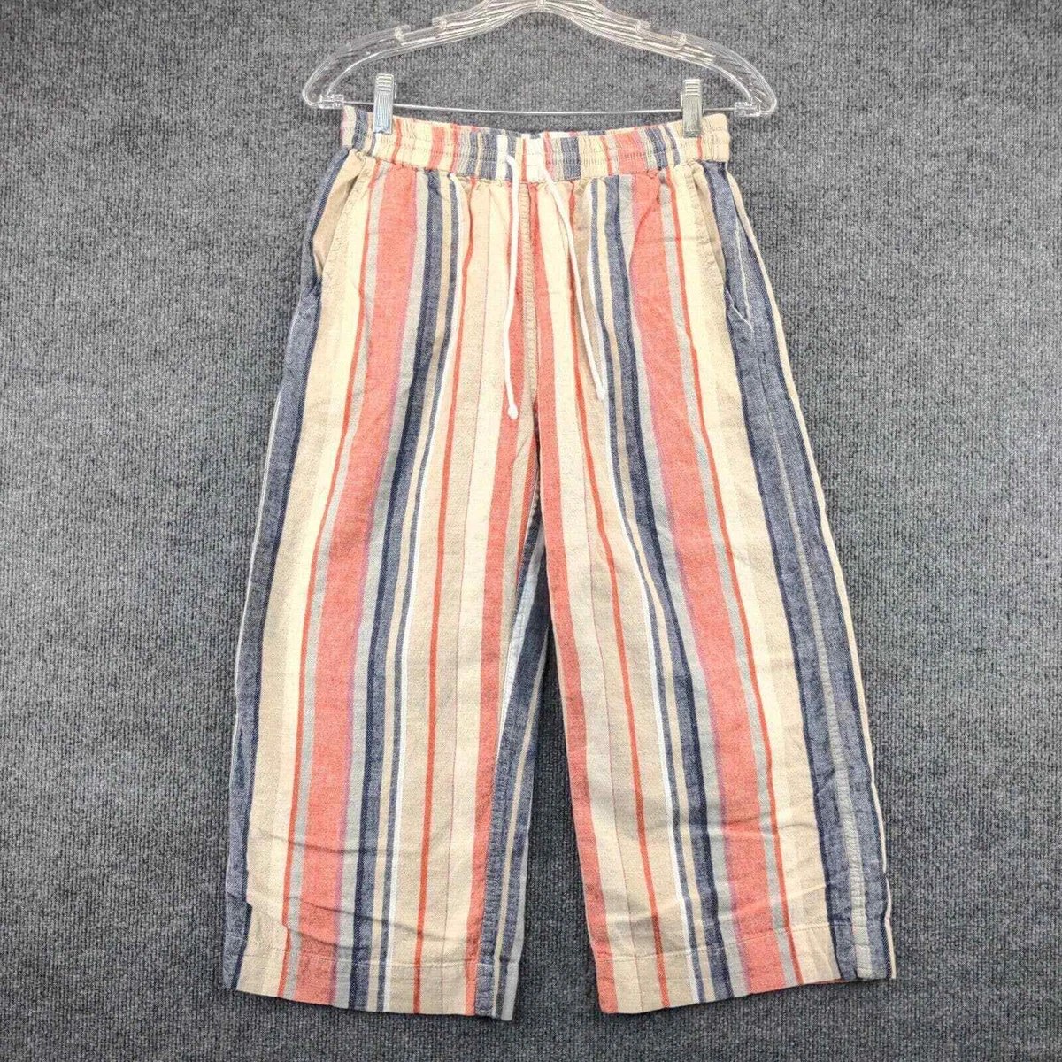 Beach Lunch Lounge Stripe Linen Cotton Blend Wide Leg Pants Size