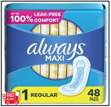 NEW Always Maxi Daytime Pads Without Wings Size 1 Regular Unscented 48 Count