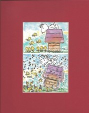 SNOOPY  WOODSTOCK 8 x 10 Mat Print ONE CRAZY DOG HOUSE PARTY CLASSIC NEW
