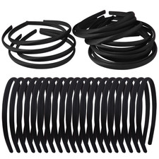 20 PCS Black Satin Covered Headbands for Girls Women Christmas Plain DIY Craft H