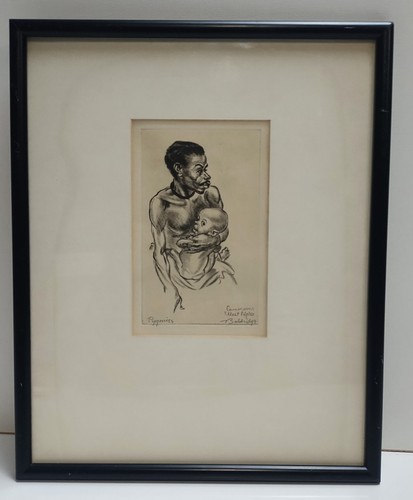 Cyrus Baldridge "Pigmei" Camerun papà/bambino matita firmata stampa incorniciata 9x14 - Foto 7 di 8