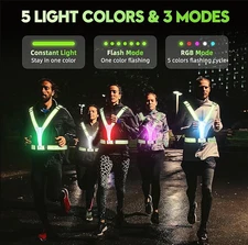 LED Reflective Safety Vest Rechargeable 5Light Colors Adjustable Running Walking