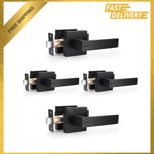 Matte Black Square Privacy Door Levers Handles 4 Pack Interior Keyless Locks for