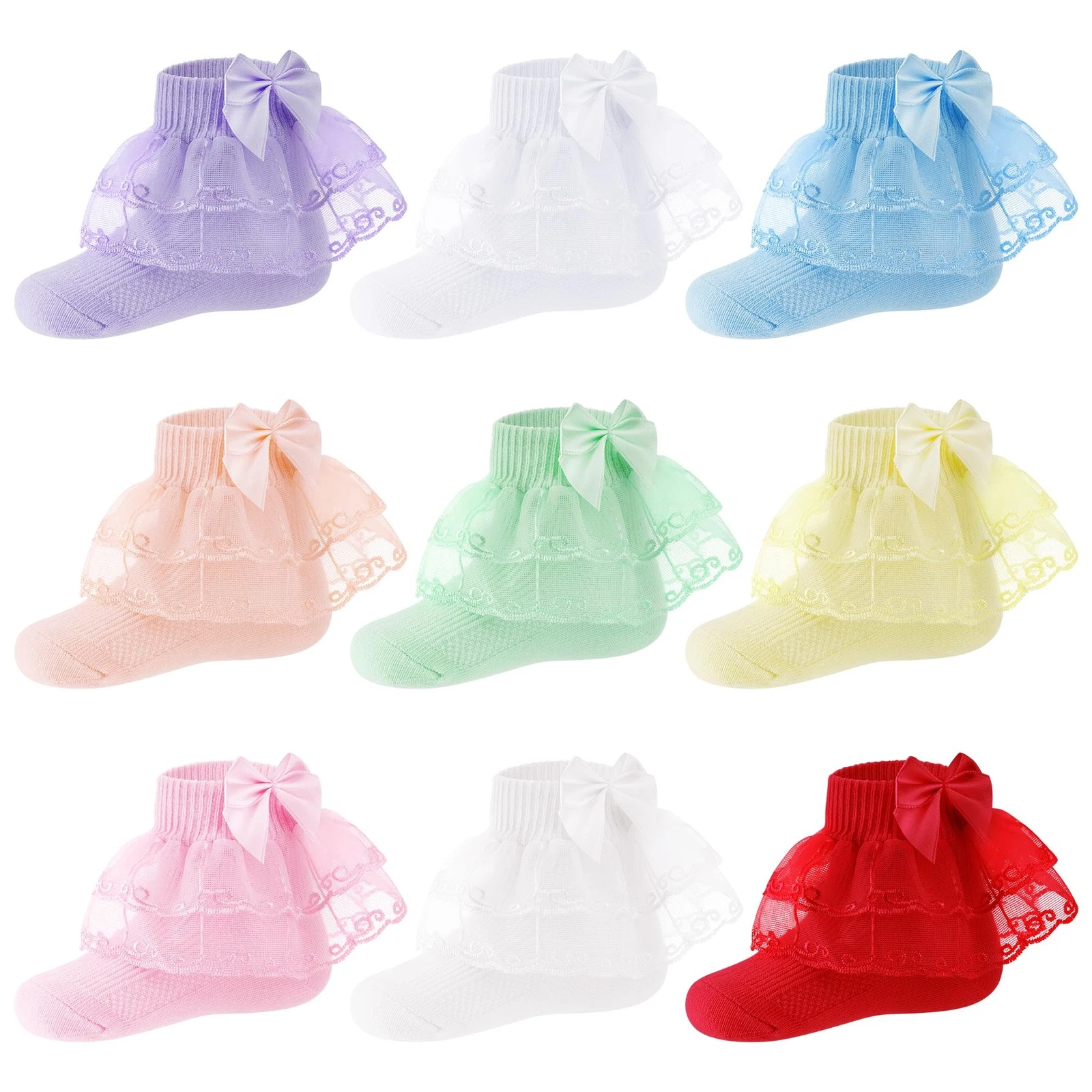 DXGSHSA 9 Pairs Baby Lace Ruffle Socks for Girls, 6-12 Months, Multicolor
Opens in a new window or t