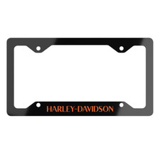 Harley Davidson Orange Black License Plate Frame - Premium White Aluminum