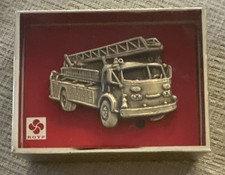 Vintage Brass Belt Buckle, Fire Truck, Firefighters, Fireman Solid New In Box