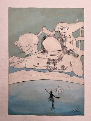 Salvador Dali Drawing on paper (Handmade) signed and stamped mixed media