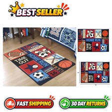 Fun Kids Sports Rugs for Playroom  Soccer, Baseball, Basketball  39x51 Inches