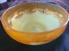Monart / Hantich/Murano Vintage Orange, Yellow & Black Vintage Glass Bowl 8" OD