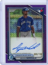 2024 Bowman Arjun Nimmala Purple Mojo Refractor Auto /199 #BMA-AN Blue Jays