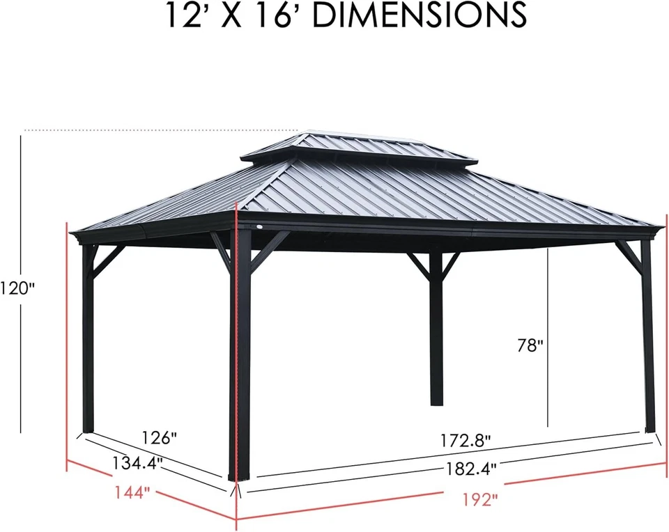 12' x 16' Hardtop Gazebo Vented Double Roof Heavy Duty w/Nettings Curtains - Image 2 of 4