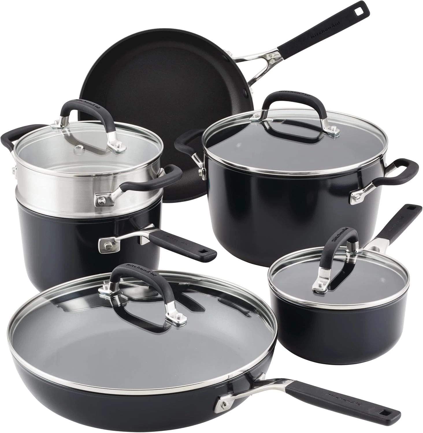 Matte Black Hard Anodized Nonstick Cookware Set - 10 Pieces