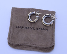 David Yurman Sterling Silver 18K Gold Cable Crossover Hoop Earrings 3/4 8.8g