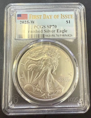 2025-W $1 American Silver Eagle Burnished SP70 First Day of issue PCGS 826