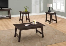 Transitional Brown 3-Pc Coffee End Side Table Set for Living Room