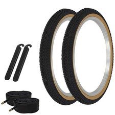 2 PRO Bicycle TIRES 20" x 1.95 BLACK/GUM BMX Tread TIRES W/ TUBES Tire Levers