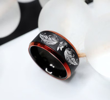 Black Unisex Tungsten Native American Eagle Feather Minimal Wedding Ring - 8mm