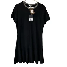 Paule Ka Wool Dress Black With Gray Ring Collar Fit And Flare Soft Knit Classic