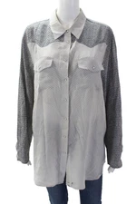 Equipment Femme Womens Silk Abstract Print Button Down Blouse White Size L