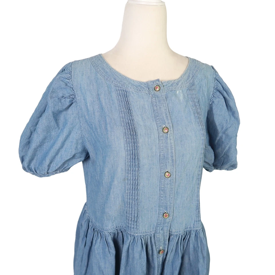 Vestido midi vintage años 90 Laura Ashley azul lavado claro denim 4 Foto 2 de 4