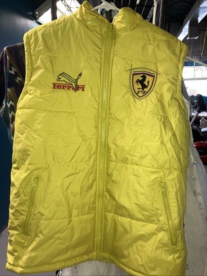 Ferrari Puffer Vest Jacket Preowned Women s Large Yellow Zip Up