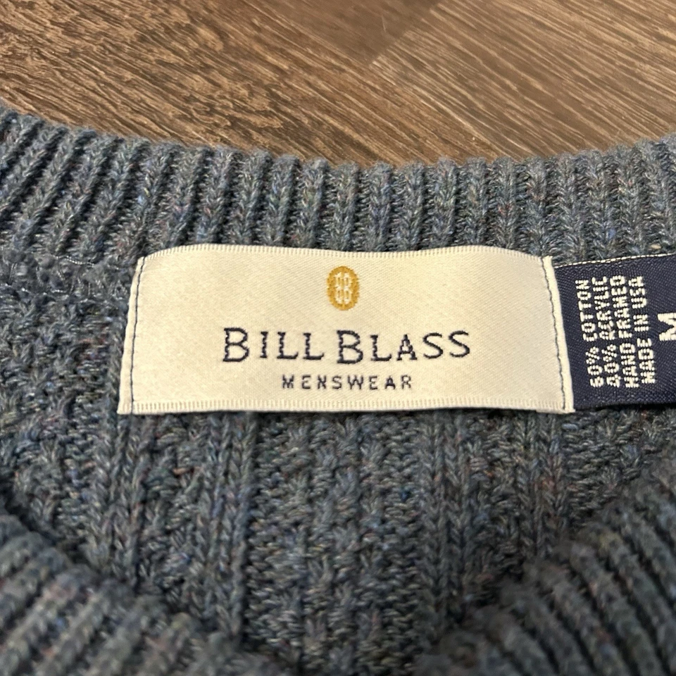 Suéter masculino vintage Bill Bass tamanho M gola redonda pai retrô feito nos EUA malha Henley - Imagem 3 de 4