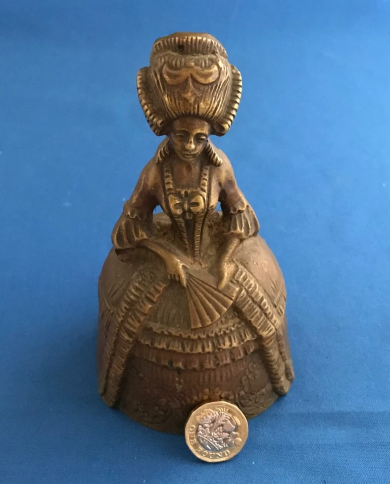 Large Victorian Heavy Brass Hand Bell featuring Crinoline Lady - Image 2 of 4