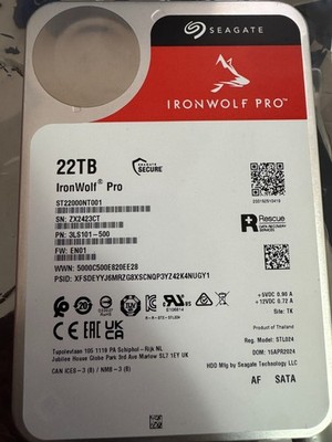 Seagate IronWolf Pro 22TB, Internal, 7200 RPM, 3.5in (ST22000NT001) Hard Drive