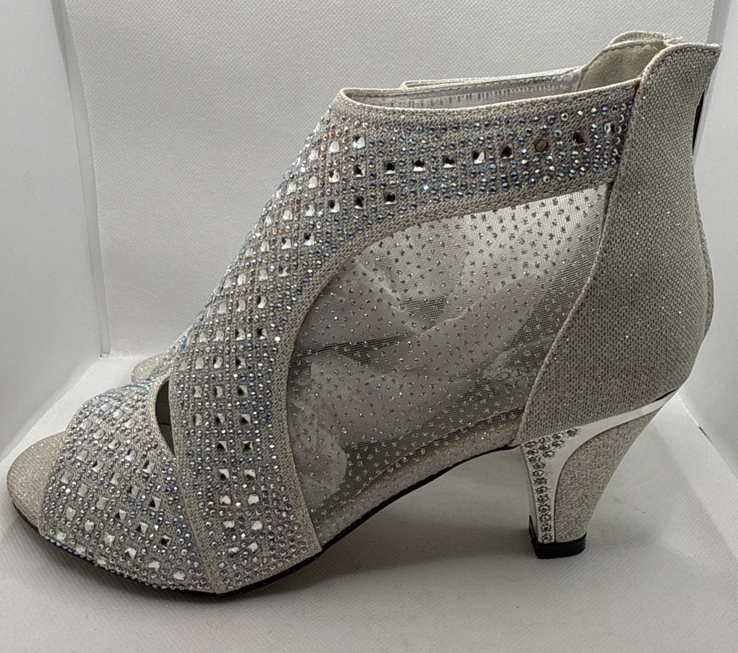 Valenti Franco  Silver Rhinestone & Glitter Mesh Open Toe Dress Shoe 8.5 b182 image 5