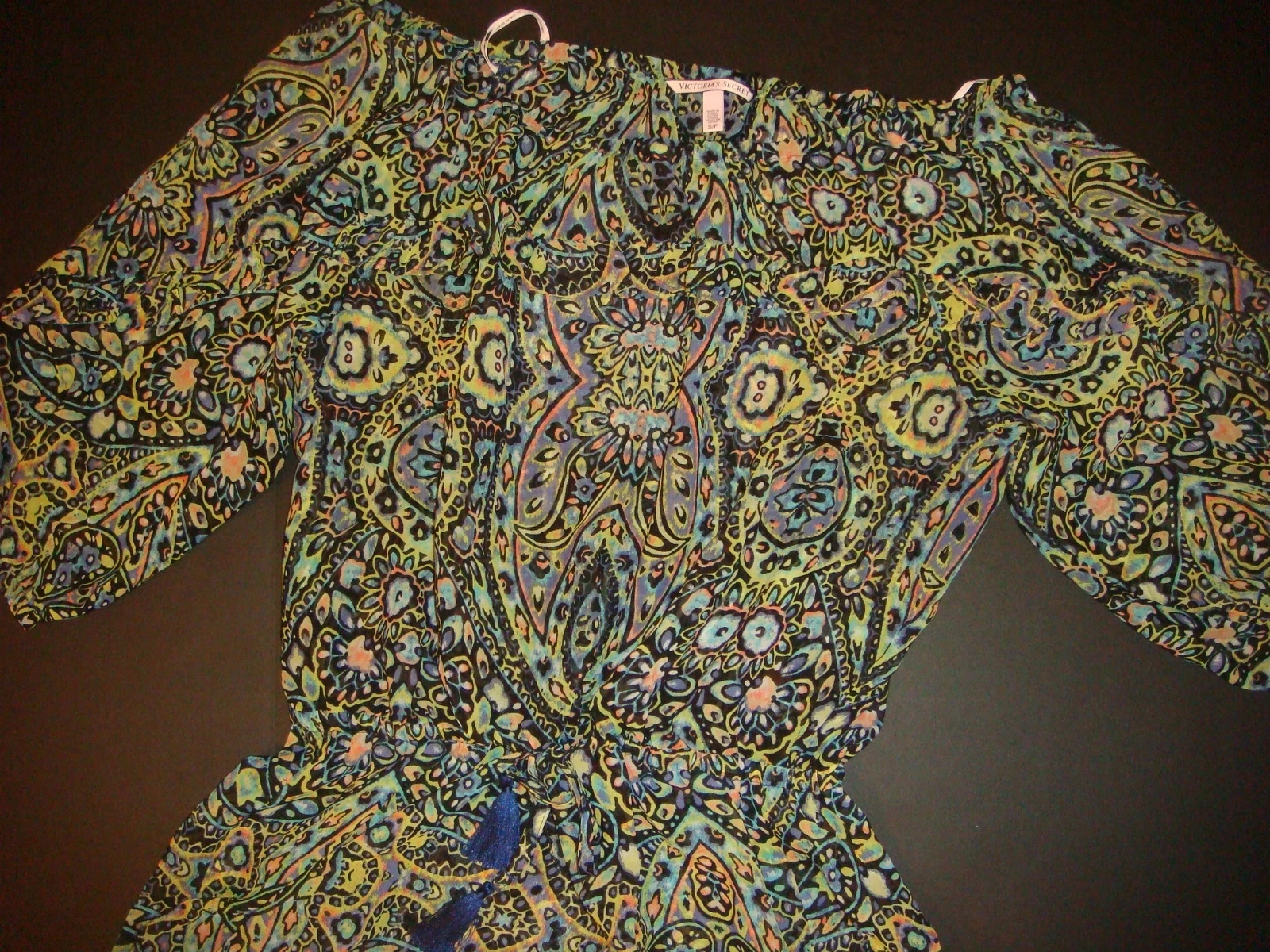 UNDERCOVER Victoria's Secret S MAXI ABITO COPRICOSTUME VESTITO chiffon verde blu MOSAICO GIARDINO