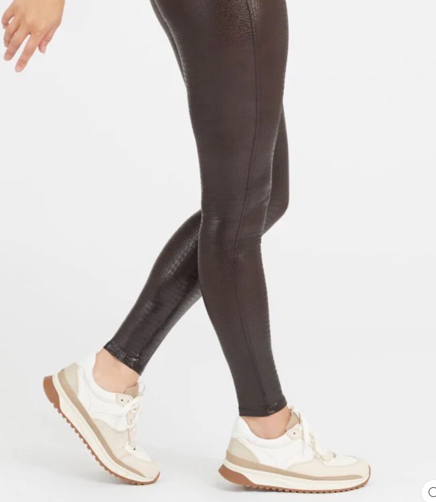 Spanx Women's XL Brown Faux Leather Croc Leggings - Trendy & Chic image 5