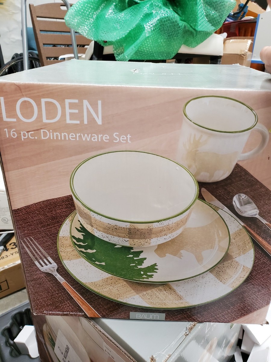 Baum Brothers Loden 16-Piece Dining Set Tan Plaid