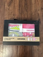NWT CONVERSE Baby Girl 4 PC BOXED SET-2 Bodysuits,Pants  Hat 0-6 Months 50