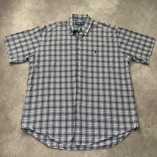 Ralph Lauren Blake Shirt Size L 100 Cotton Polo Blue Plaid Pattern Short Sleeve
