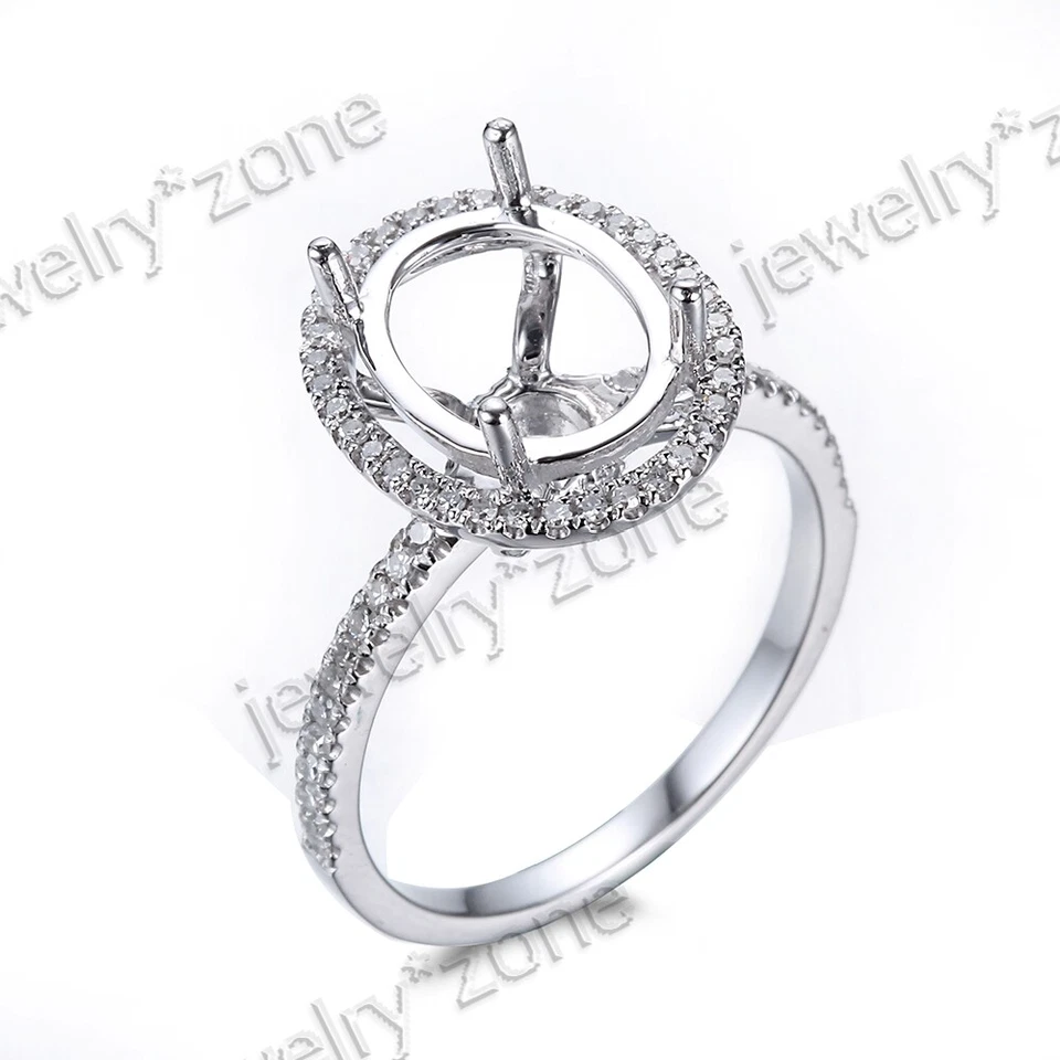 Solid 10k White Gold Natural Diamond Ring 10x8mm Oval Cut Semi Mount Setting Foto 4 de 4