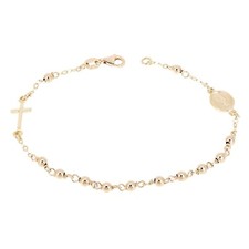 Pulsera Rosario Medalla Milagrosa Italiana Oro Amarillo 14k 7.5" 3.1 gramos