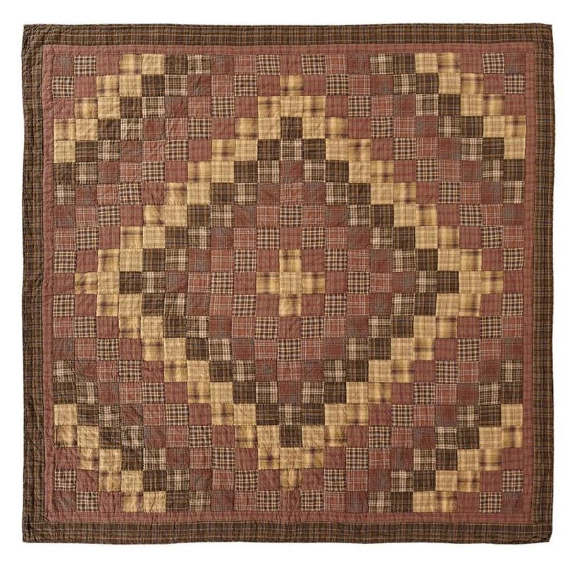 PRESCOTT TWIN QUEEN CAL KING QUILT Rustic Primitive Brown Block Cabin VHC Brands - Image 2 of 3