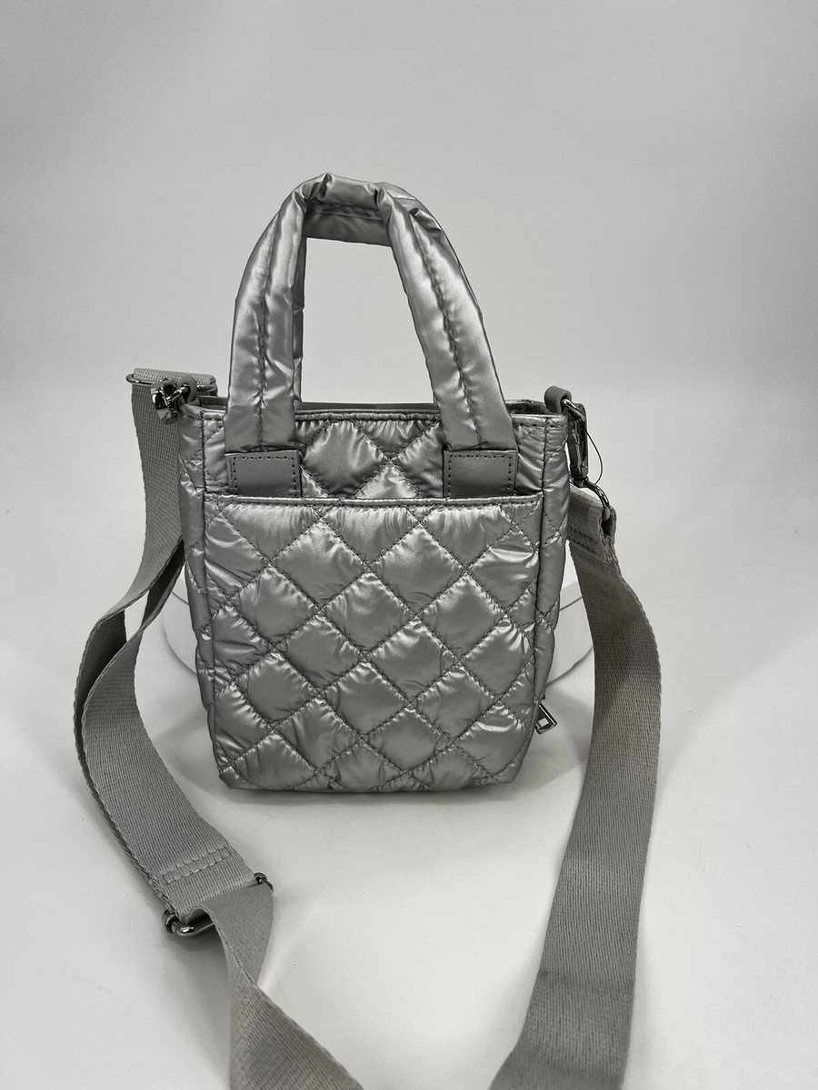 INC International Rachell Silver mini quilted nylon crossbody bag