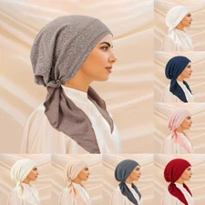 Muslim Women Hijab Hats Long Tail Caps Turban Bonnet Cancer Chemo Islamic Beanie