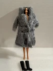 Barbie Clone Coat Grey Fur Vintage Black Boots