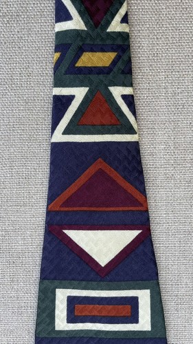 Vintage Structure 100% Silk Tie Blue w/Multicolor Geometric Design 3 7/8"x 58" - Picture 12 of 13