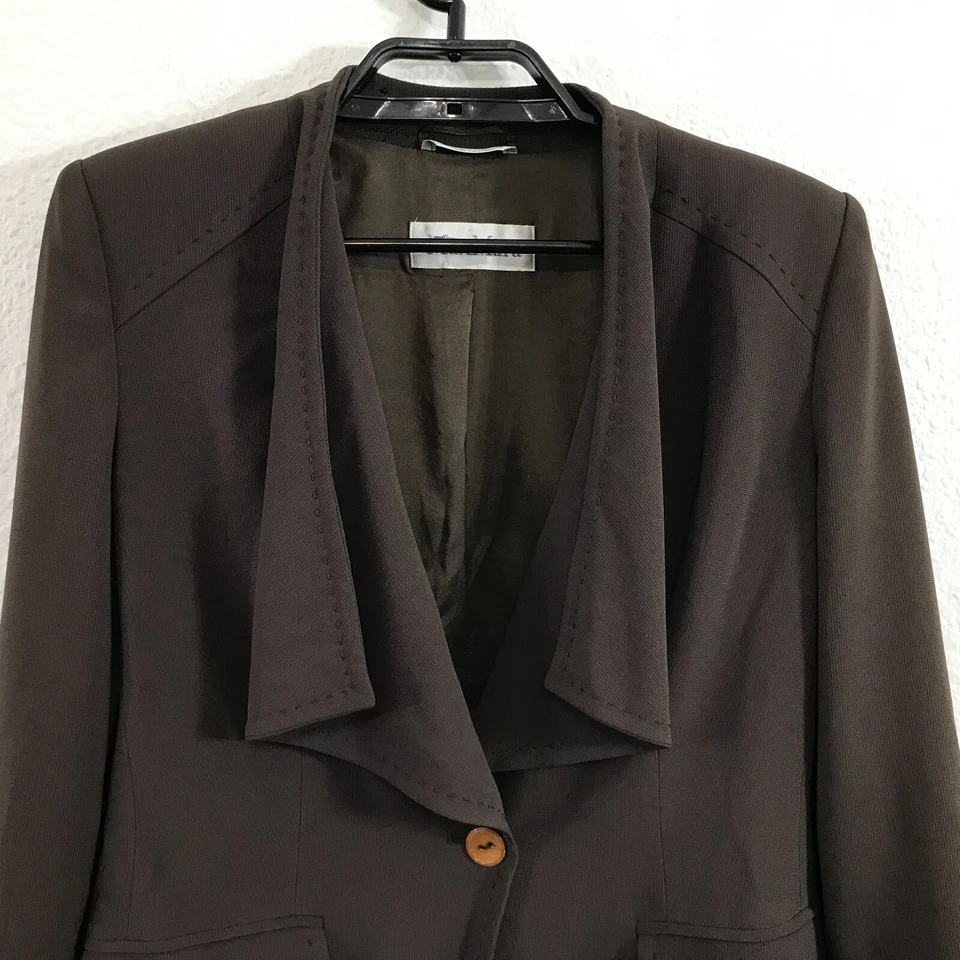 Blazer Max Mara Talla 10 Marrón Sólido Manga Larga Mezcla Acetato Mujer Costuras Foto 4 de 4