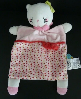 35. DOUDOU PLAT MOTS D'ENFANTS CHAT ROSE BLANC VERT ROUGE NOEUD OISEAU ET. NEUF* - Photo 1/2