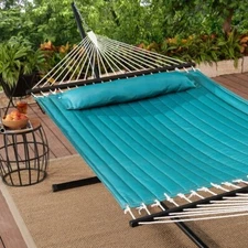 Outdoor Camping Quilted Double Hammock w/ Pillow 445 lb Capacity Heavy duty Teal